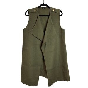 Talbots Olive Wool Blend Long Vest Duster Small Gold Button Detail